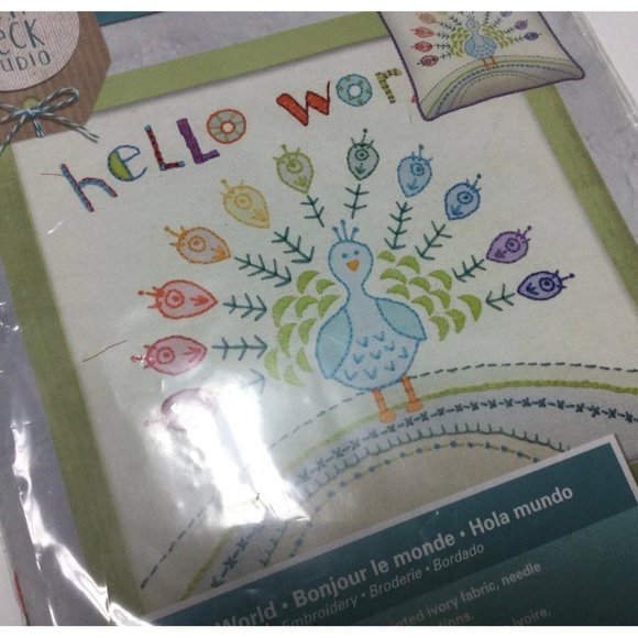 Hello World Peacock Embroidery Kit Dimensions New 10" x 10" Cathy Heck Studio - Picture 5 of 6